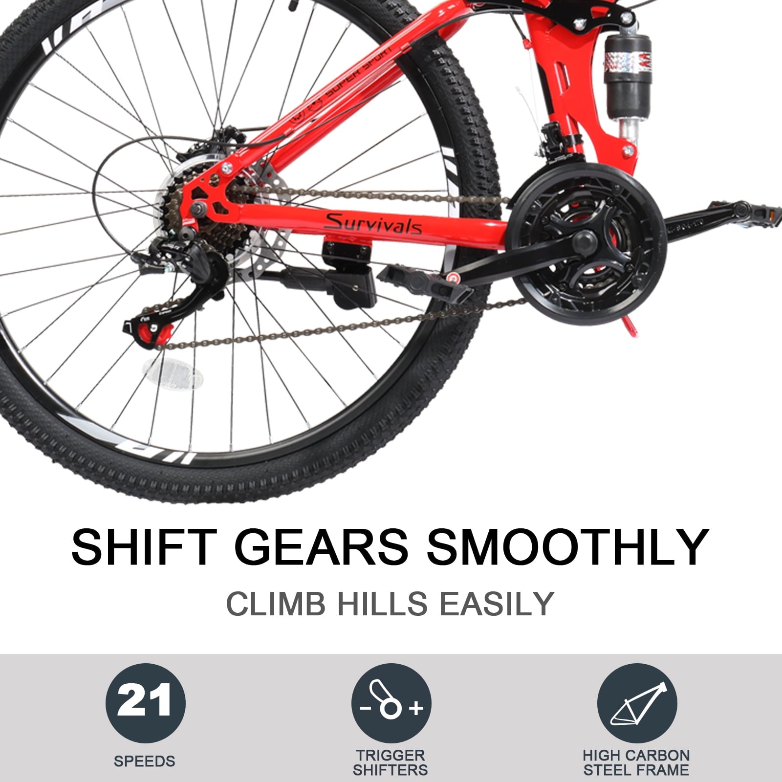 UBesGoo Folding Mountain Bike Shimano 21-Speed, with 26 inch Wheels, Red