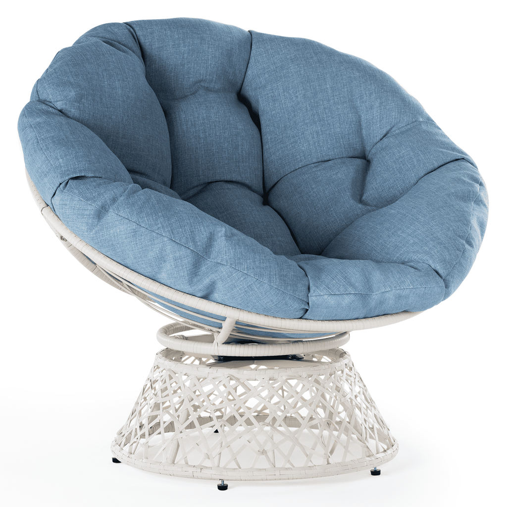 Bme 360 Swivel Comfy Papasan Chair with Fabric Cushion, Sturdy Metal Frame (Cream Vanilla - Black Frame)