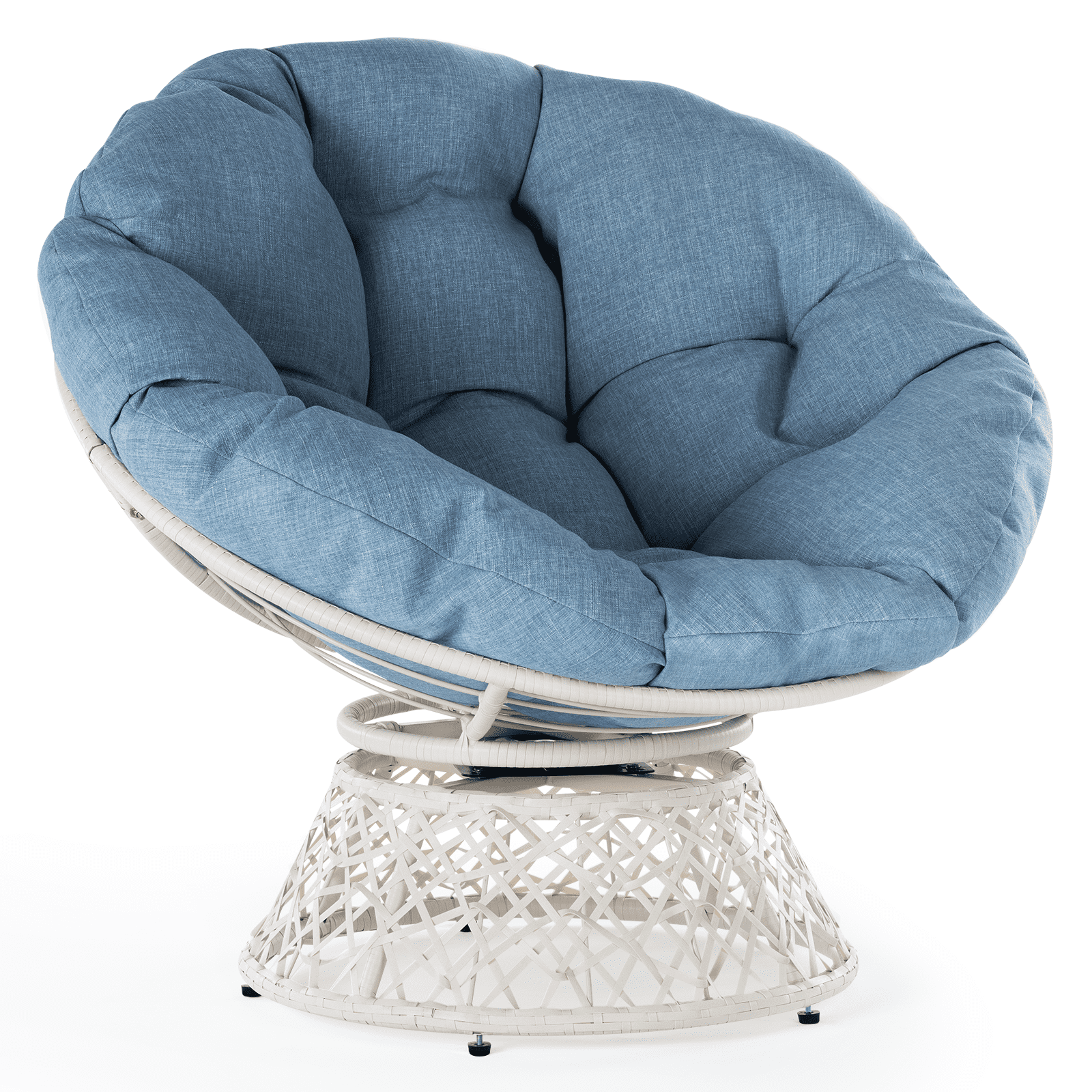 Bme 360 Swivel Comfy Papasan Chair with Fabric Cushion, Sturdy Metal Frame (Cream Vanilla - Black Frame)