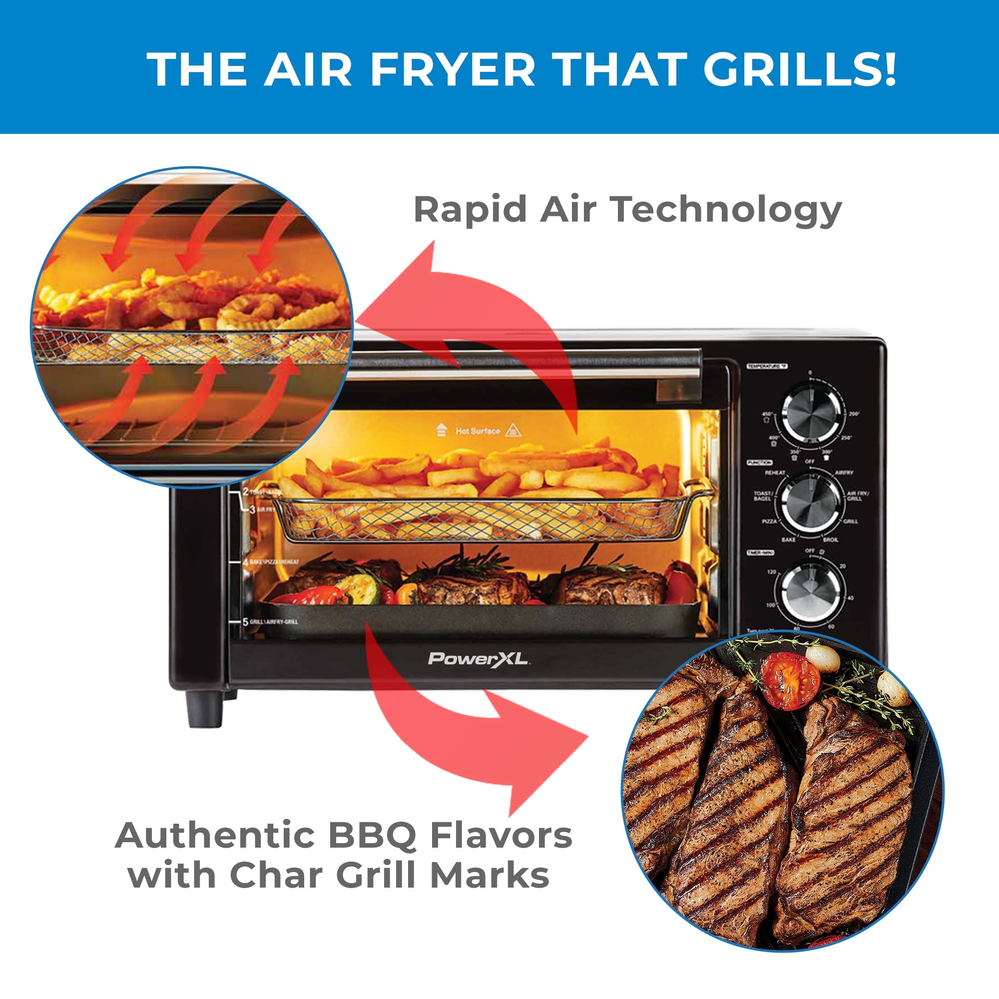 PowerXL Air Fryer Grill Plus, Toaster Oven, Black, 1500 Watts