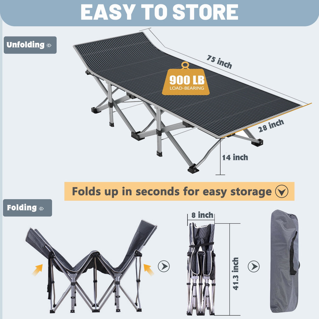 MOPHOTO 75" Portable Folding Bed for Adults, Rollaway Guest Bed Sleeping Cot with Mattress, Heavy Duty Outdoor Camping Cot with Carry Bag