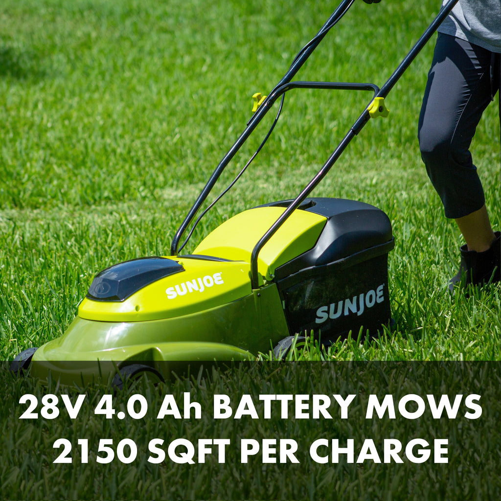 Sun Joe 28V Cordless 14" Brushless Push Lawn Mower, 3-Position, 4.0-Ah