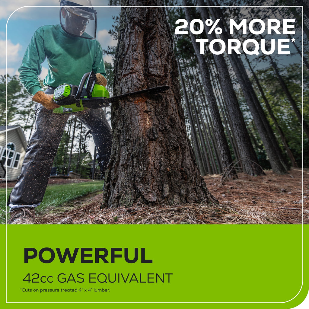 Greenworks 60V 18" 2.0kW Brushless Chainsaw with 4.0 Ah Battery & 3 Amp Charger 2028502