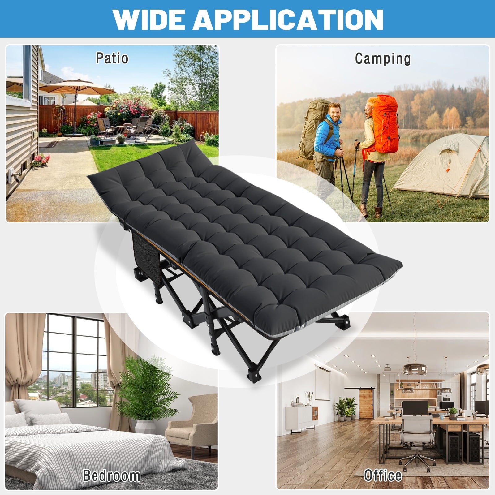 MOPHOTO 75" Portable Folding Bed for Adults, Rollaway Guest Bed Sleeping Cot with Mattress, Heavy Duty Outdoor Camping Cot with Carry Bag