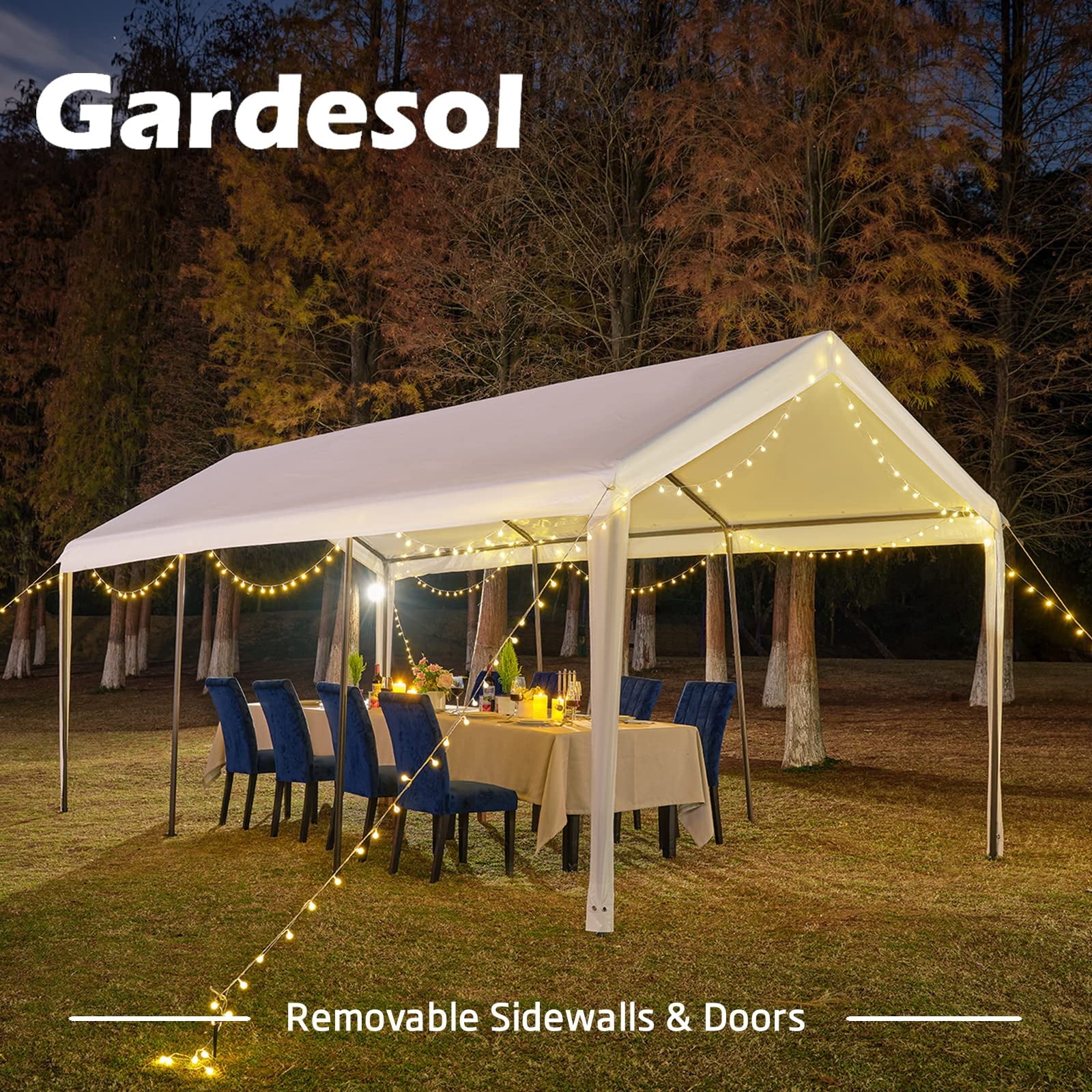 Gardesol Carport, 12'x20' Extra Large Heavy Duty Carport with Removable Sidewalls & Doors, Portable Garage Car Canopy for Car, Truck, SUV, Beige