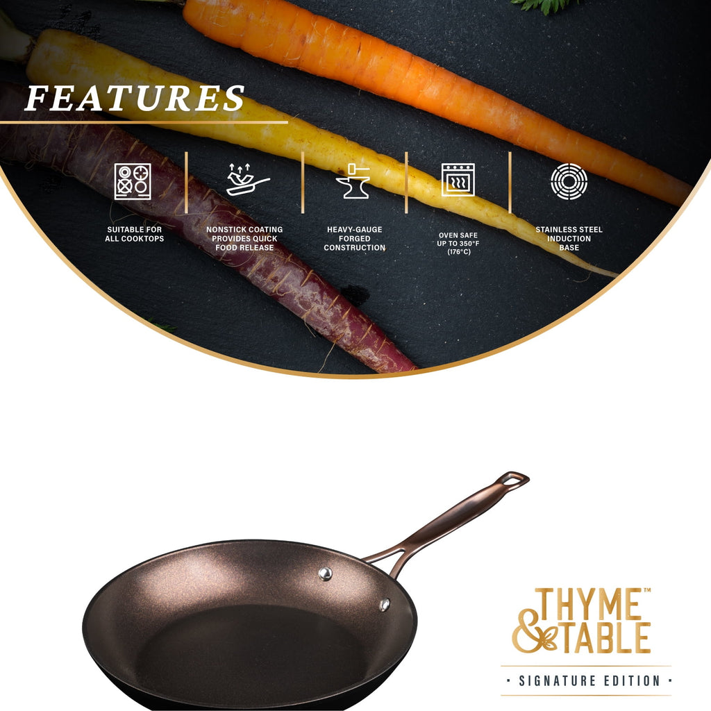 Thyme & Table Non-Stick 12-Piece Signature Cookware Set, Black & Gold