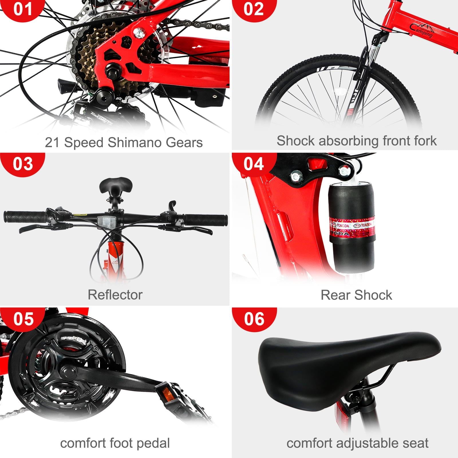 UBesGoo Folding Mountain Bike Shimano 21-Speed, with 26 inch Wheels, Red