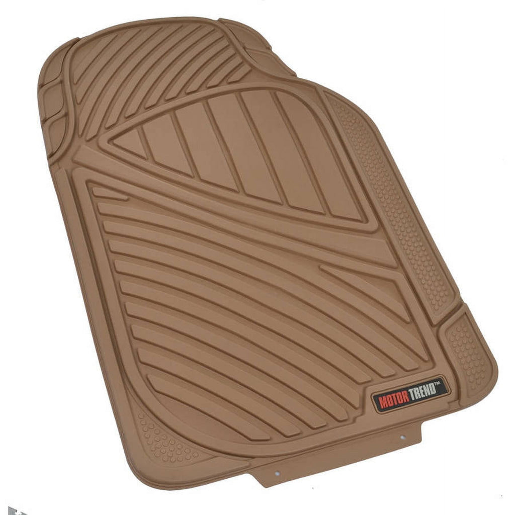 Motor Trend 100 Percent Odorless Car Floor Mats with Standard Trunk Cargo Mat, 4 Pieces Rubber Protection, Black Beige Gray