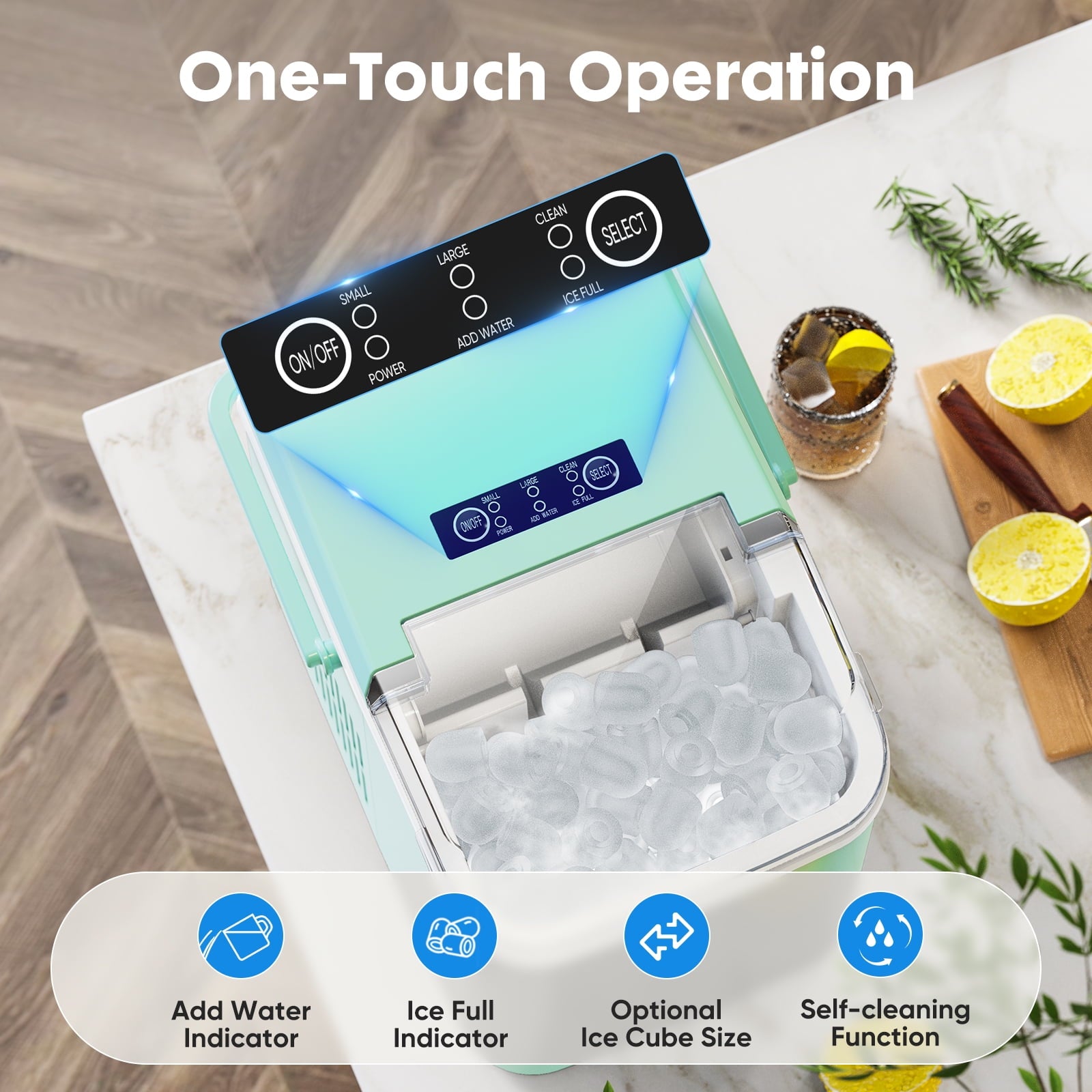 EDX Countertop Ice Maker, Self-Cleaning Portable Ice Maker Machine with Handle and Ice Scoop, Bullet Ice Cubes, 9Pcs/6Min 26.5Lbs/24H for Home/Kitchen/Bar/Party, Black