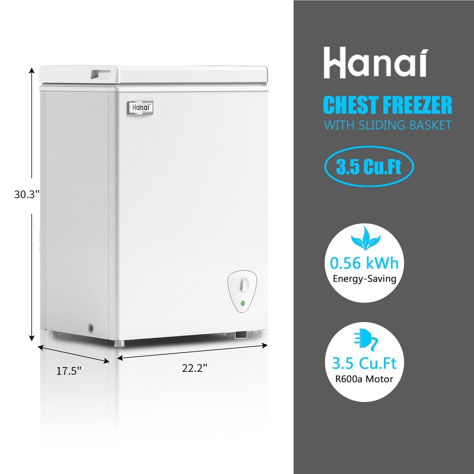 WANAI Chest Freezer 3.5 Cu ft,Small Chest Freezer,Upright Single Door Refrigerator,Black