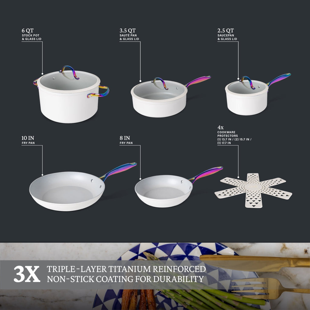 Thyme & Table Non-Stick 12-Piece Signature Cookware Set, Black & Gold
