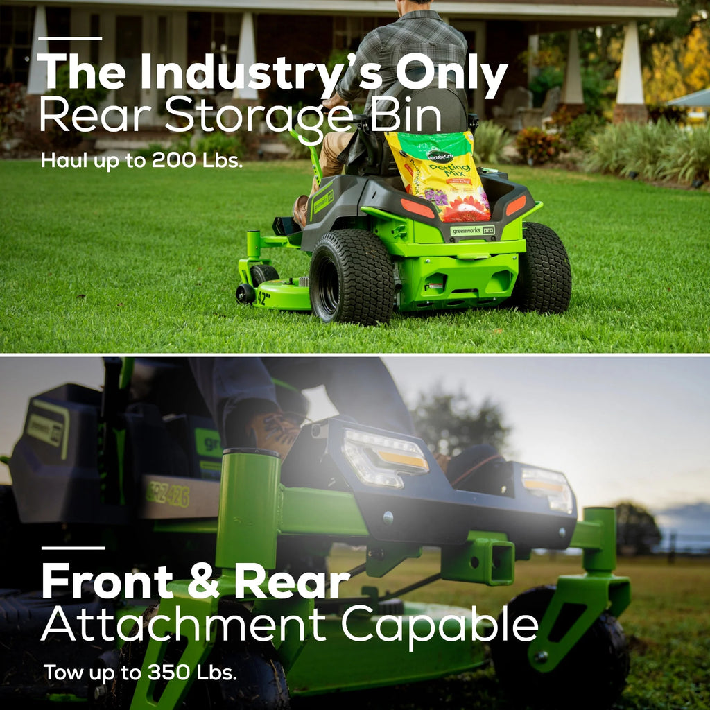 Greenworks 60V 42” Electric CrossoverZ Zero Turn Mower with (4) 8 Ah Batteries and (2) Dual Port Turbo Chargers