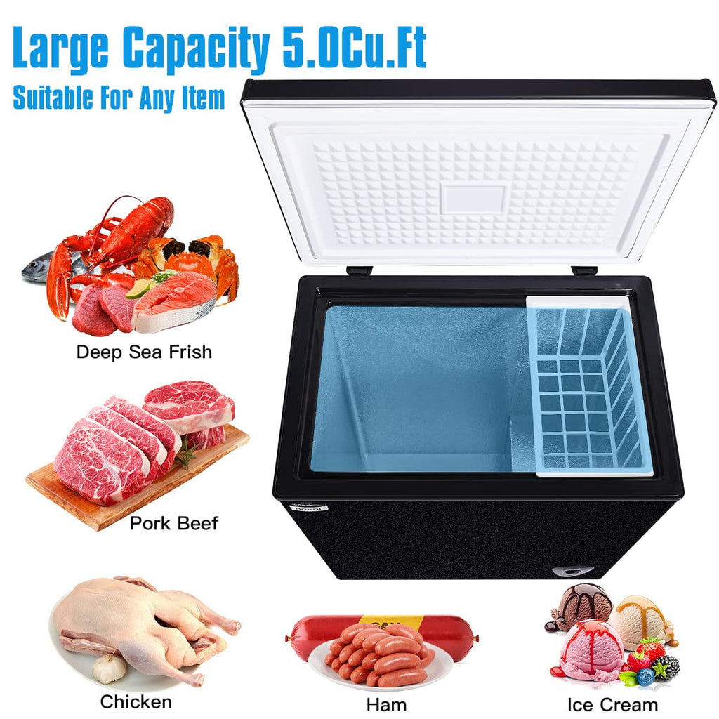 WANAI Chest Freezer 3.5 Cu ft,Small Chest Freezer,Upright Single Door Refrigerator,Black