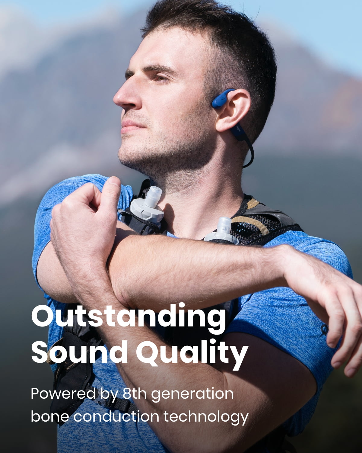 Shokz OpenRun Bone Conduction Waterproof Bluetooth Headphones for Sports with Cooling Wristband (Formerly Aeropex), Blue
