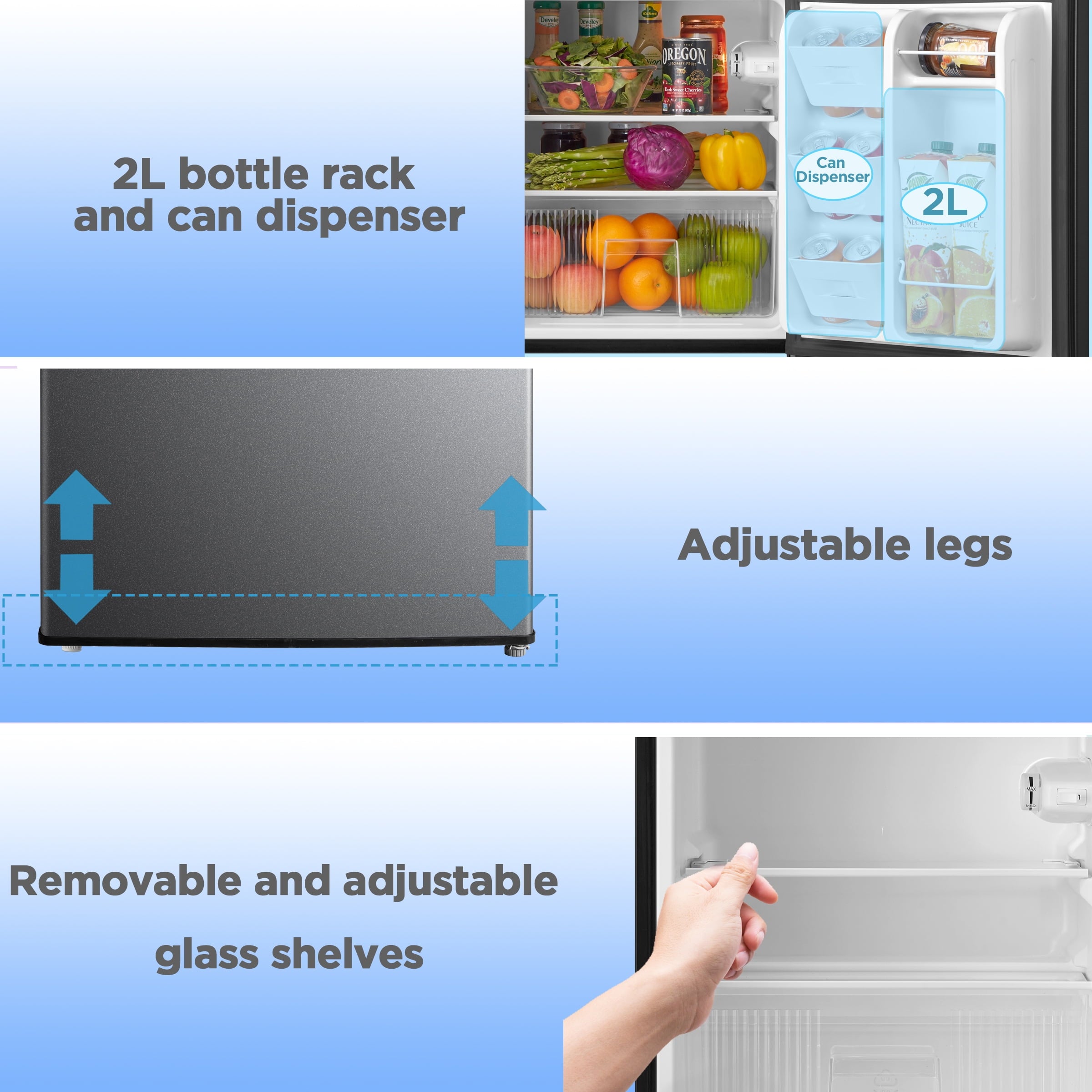 Arctic King 3.2 Cu ft Two Door Mini Fridge with Freezer, Stainless Steel, E-Star, ARM32D5ASL
