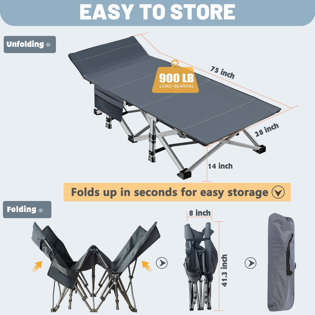 MOPHOTO 75" Portable Folding Bed for Adults, Rollaway Guest Bed Sleeping Cot with Mattress, Heavy Duty Outdoor Camping Cot with Carry Bag