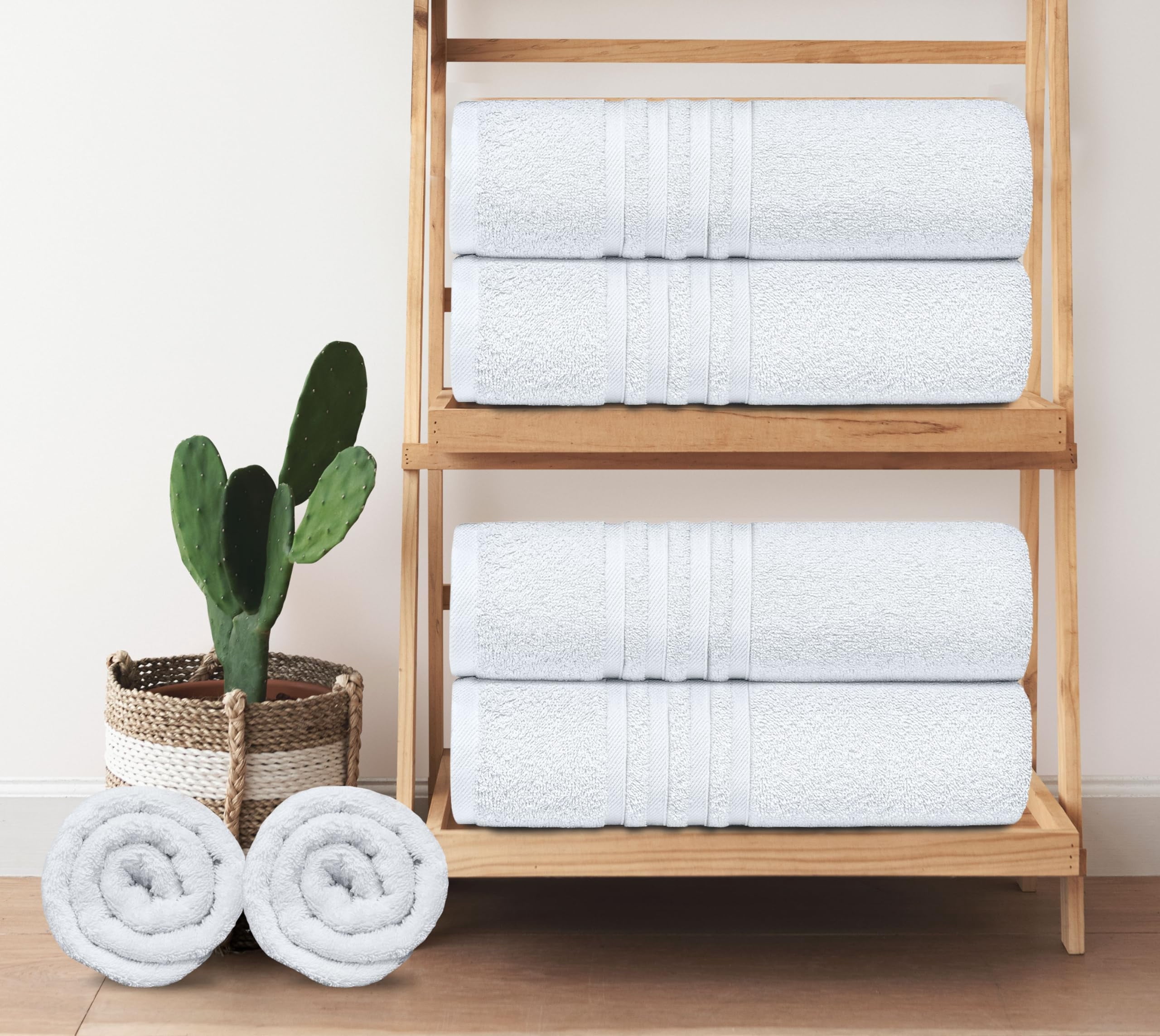 Wealuxe Cotton Bath Towels - 24x50 Inch - Lightweight Soft and Absorbent Gym Pool Towel - 6 Pack - White