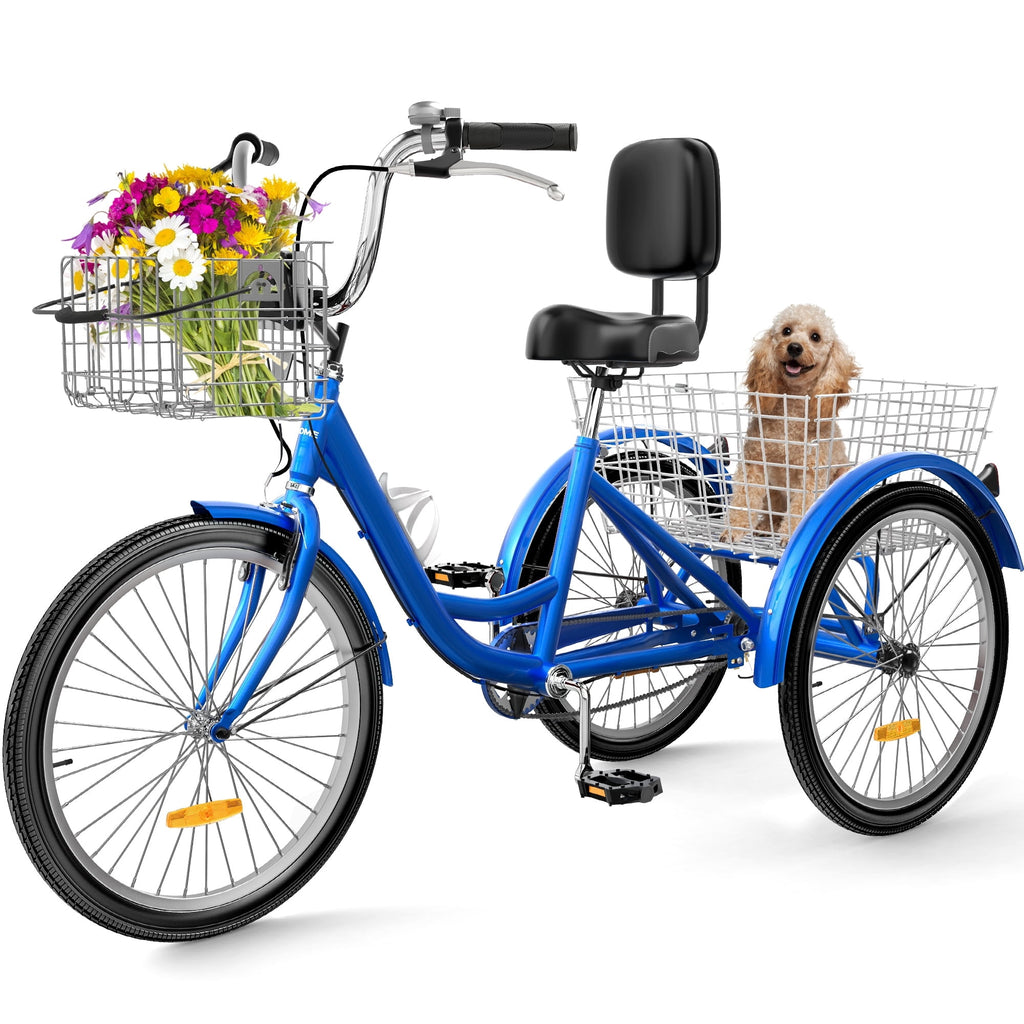 26" Adult Tricycle 3 Wheel Bikes 1 Speed Trike Bike 24" - Blue