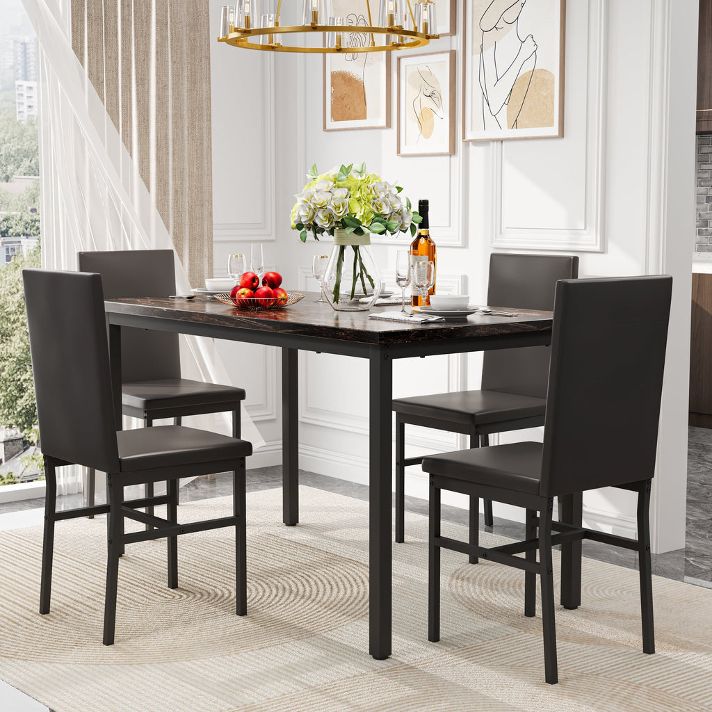 PAPROOS Dining Table Set for 4, Modern 5-Piece Kitchen Table Set with Faux Marble Top and Velvet Upholstery Chairs, Heavy Duty Dinette Sets for Breakfast Nook, Dining Room Table and Chairs, Gray