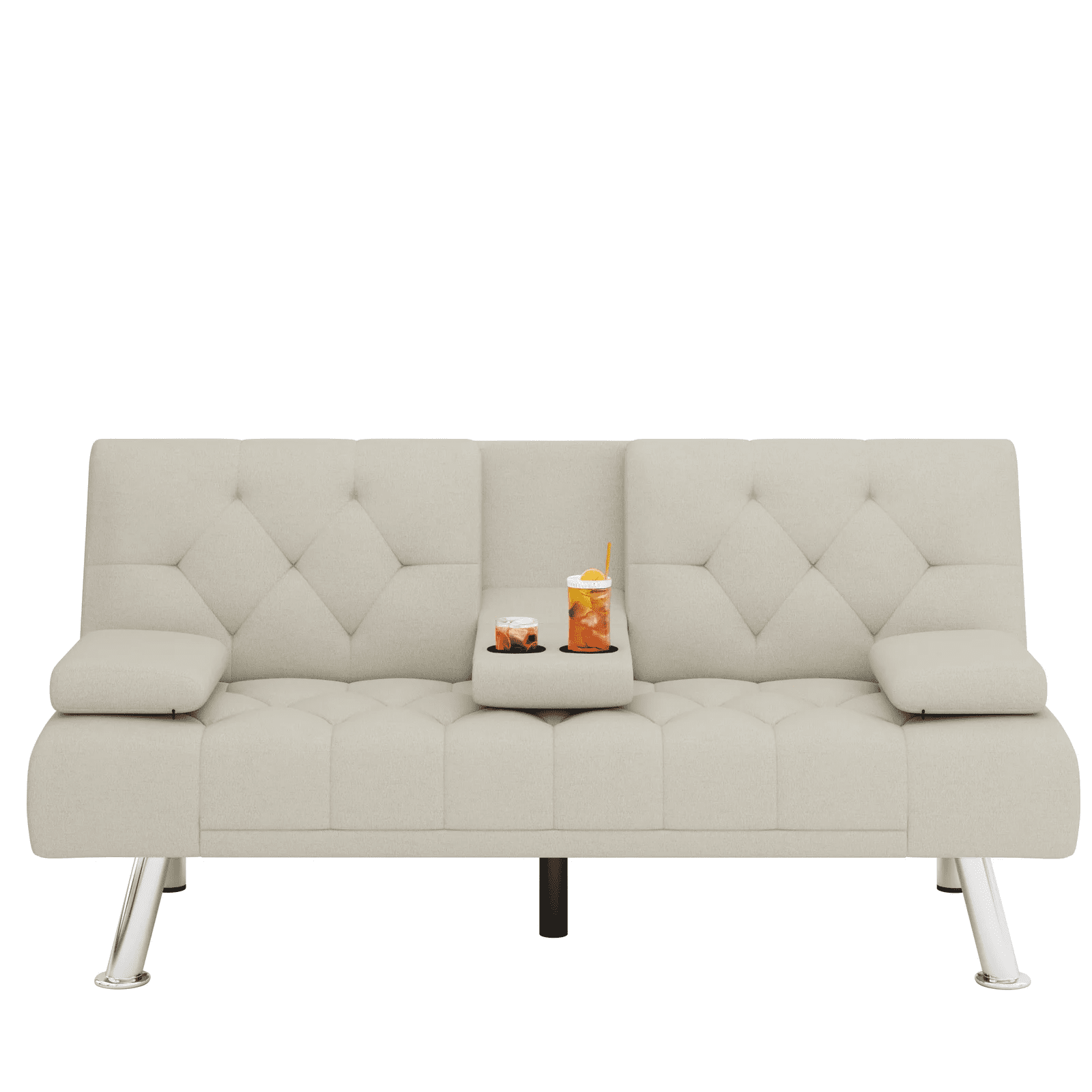 Homfa Convertible Futon Sofa Bed, 66.3'' Upholstered Removable Armrests,Gray Finish