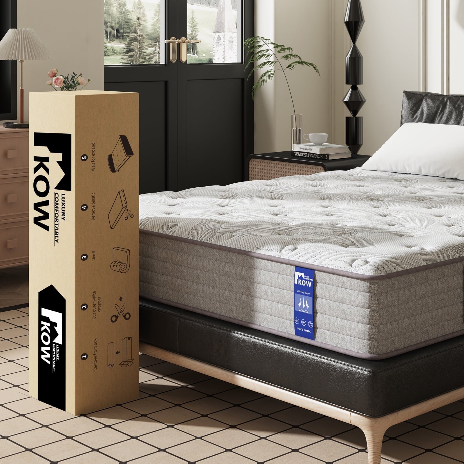 KOW Hybrid Mattress 12" Full Size Gel Memory Foam Pocket Spring Mattress in a Box Medium Firm Adult