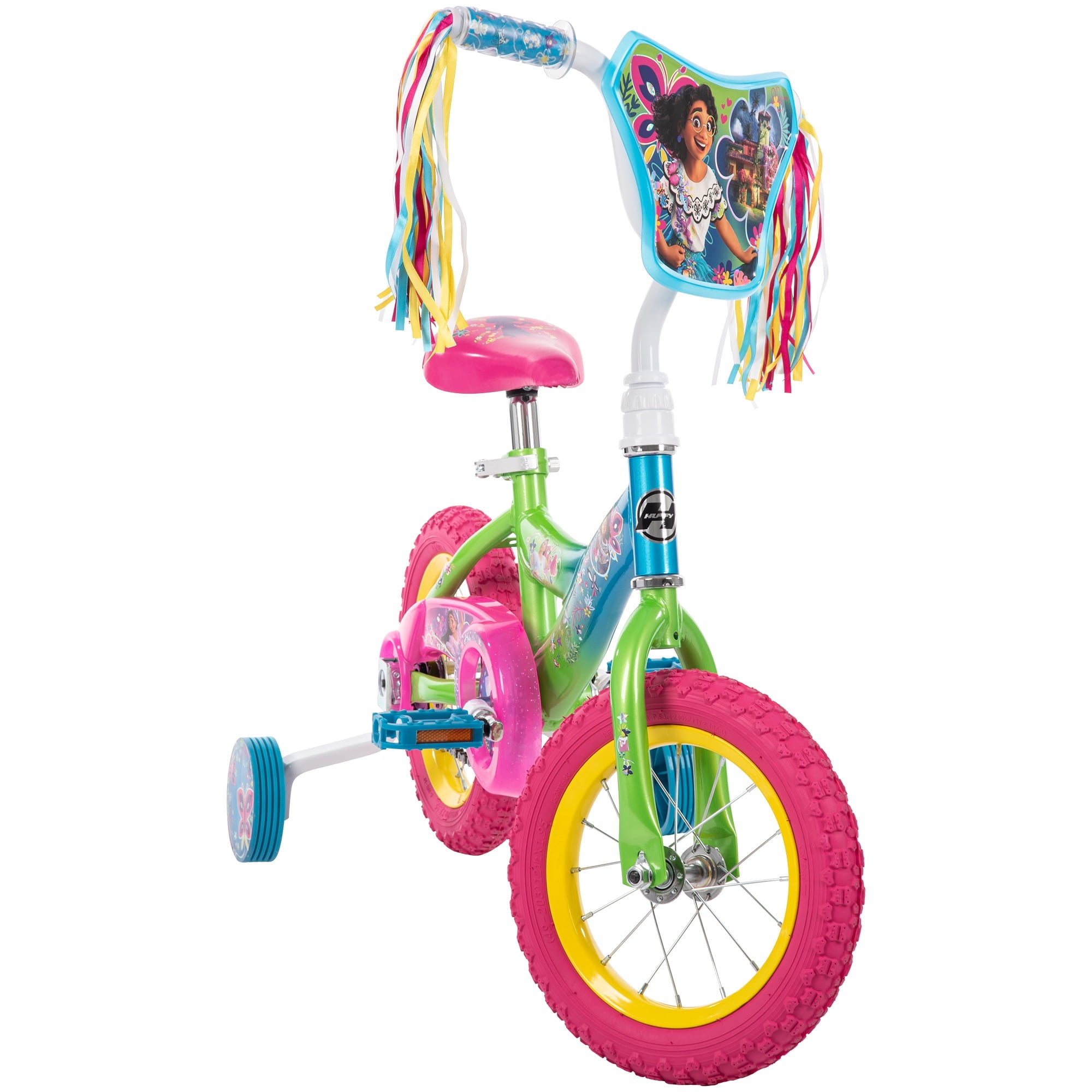 Disney Encanto 12-inch Bike for Girls, Ages 3+ Years, Pink/Green/Blue, by Huffy