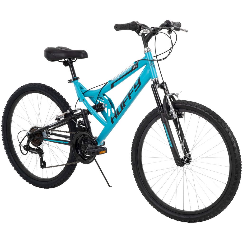 Huffy 24" Trail Runner Girls Full Suspension Mountain Bikes, Ages 12+ Years, Teal Blue