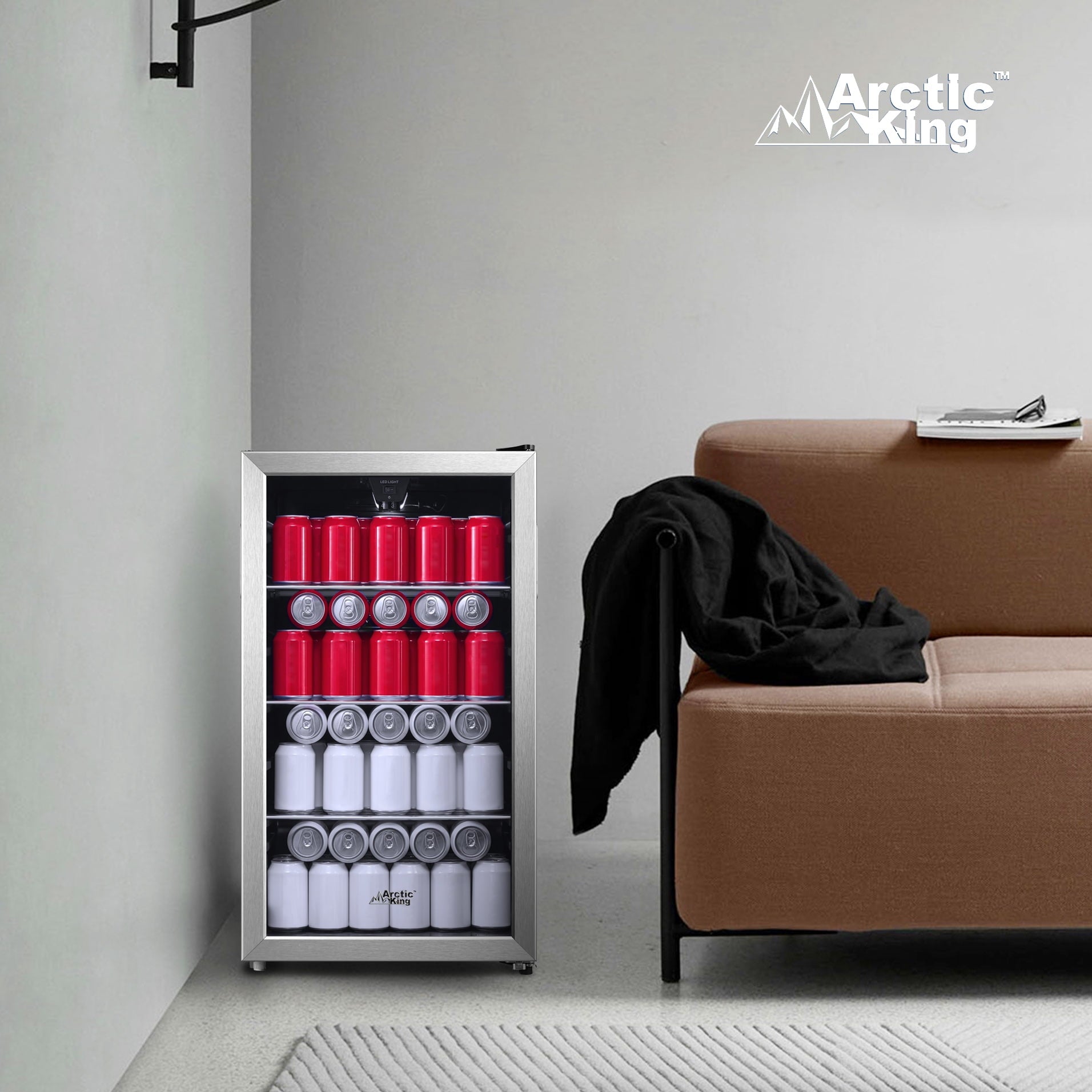 Arctic King 115-Can Beverage Fridge & Cooler, Stainless Steel Look, ARV115B1AST