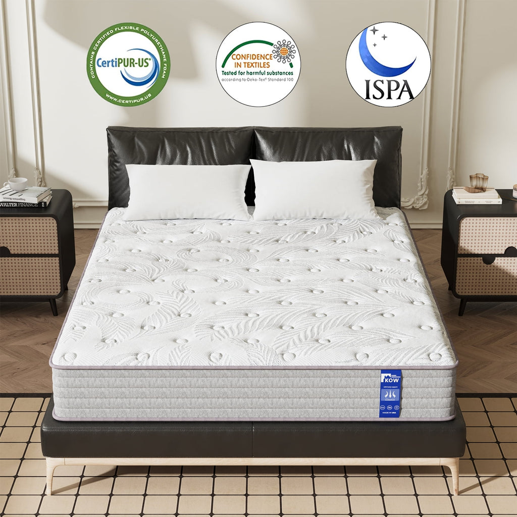 KOW Hybrid Mattress 12" Full Size Gel Memory Foam Pocket Spring Mattress in a Box Medium Firm Adult
