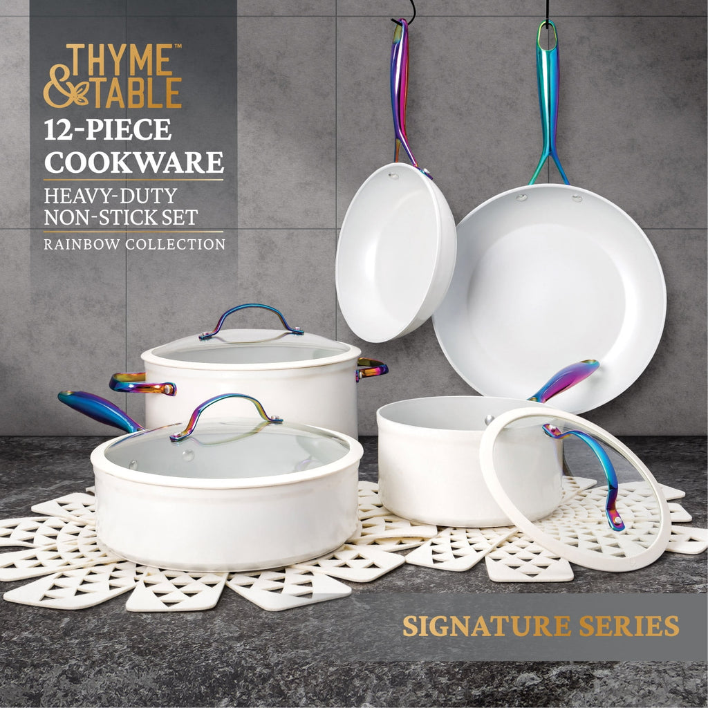 Thyme & Table Non-Stick 12-Piece Signature Cookware Set, Black & Gold