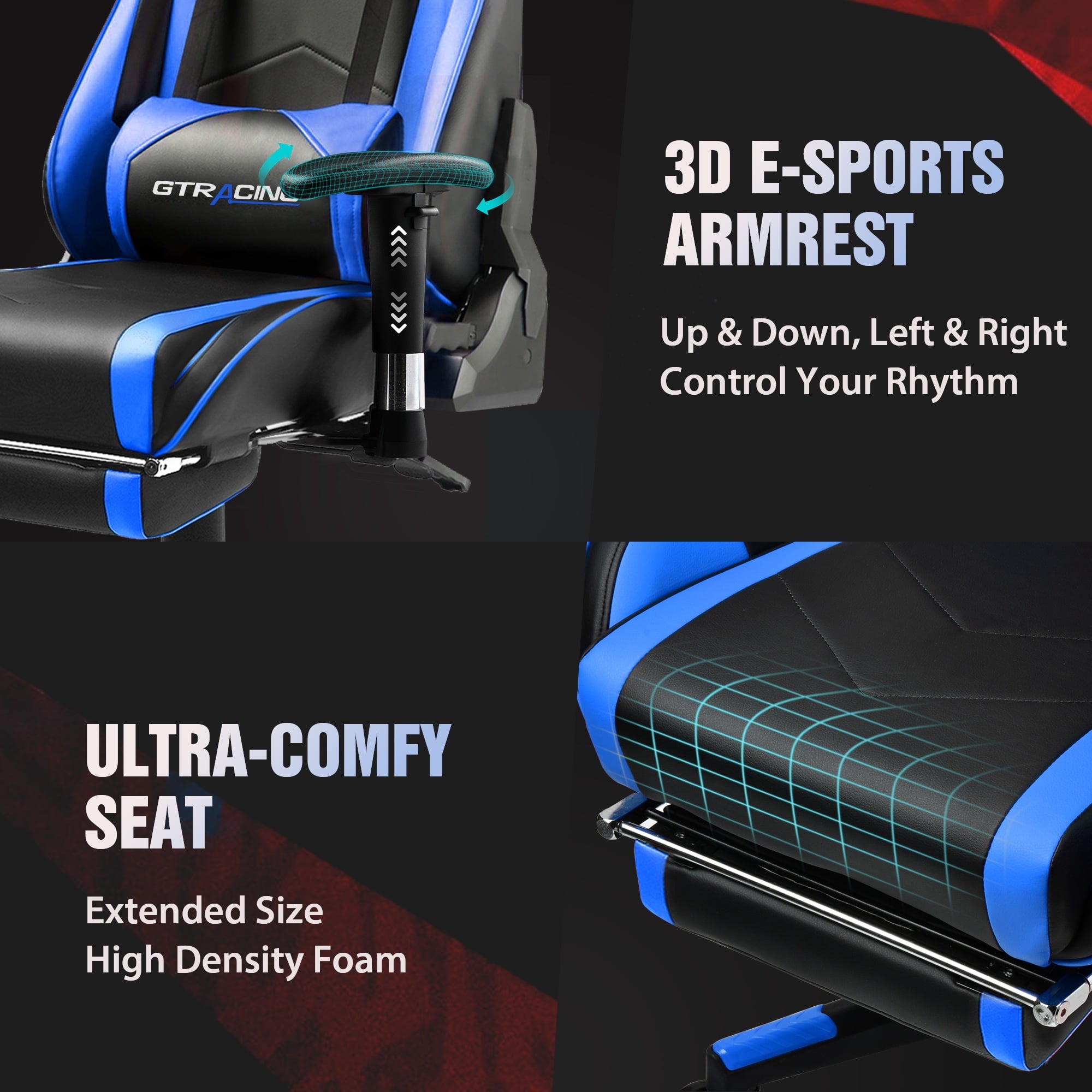 GTRACING Gaming Chair Office Chair PU Leather with Footrest & Adjustable Headrest, Red