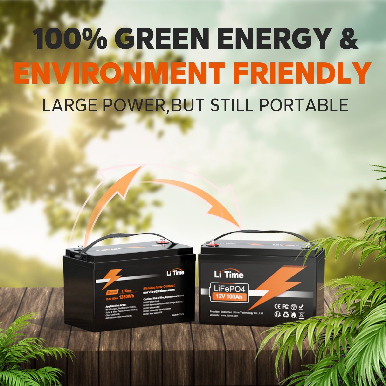 LiTime 12V 100Ah Lithium LiFePO4 Battery 4000-15000 Cycles for RV, Backup Power, Solar