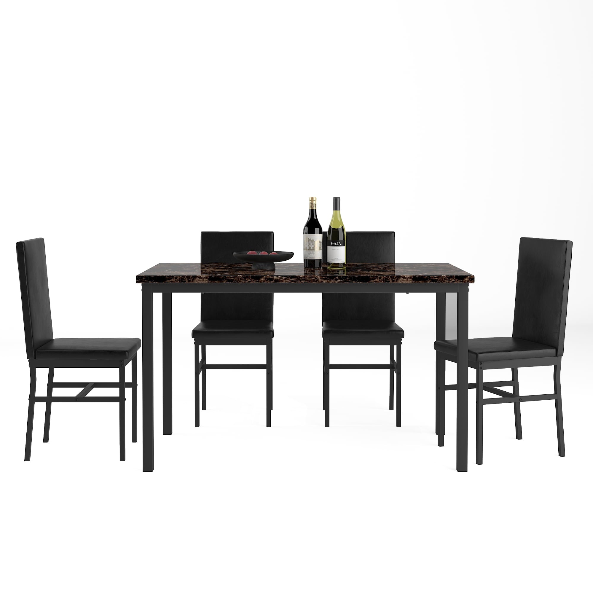 PAPROOS Dining Table Set for 4, Modern 5-Piece Kitchen Table Set with Faux Marble Top and Velvet Upholstery Chairs, Heavy Duty Dinette Sets for Breakfast Nook, Dining Room Table and Chairs, Gray