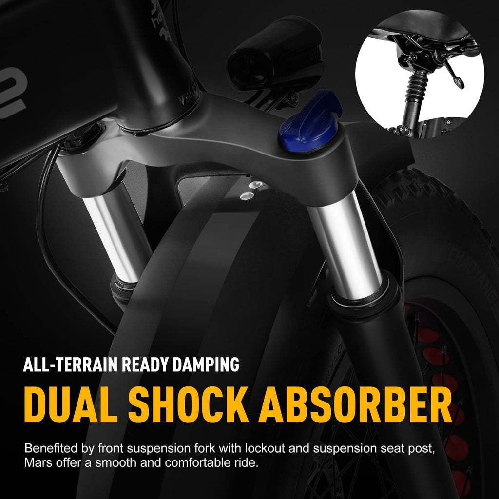 Heybike Mars Electric Bike for Adults, Foldable 20" x 4.0 Fat Tire Electric Bicycle with 500W Motor, 48V 12.5AH Removable Battery, Shimano 7 Speed Commuting Hybrid Ebike