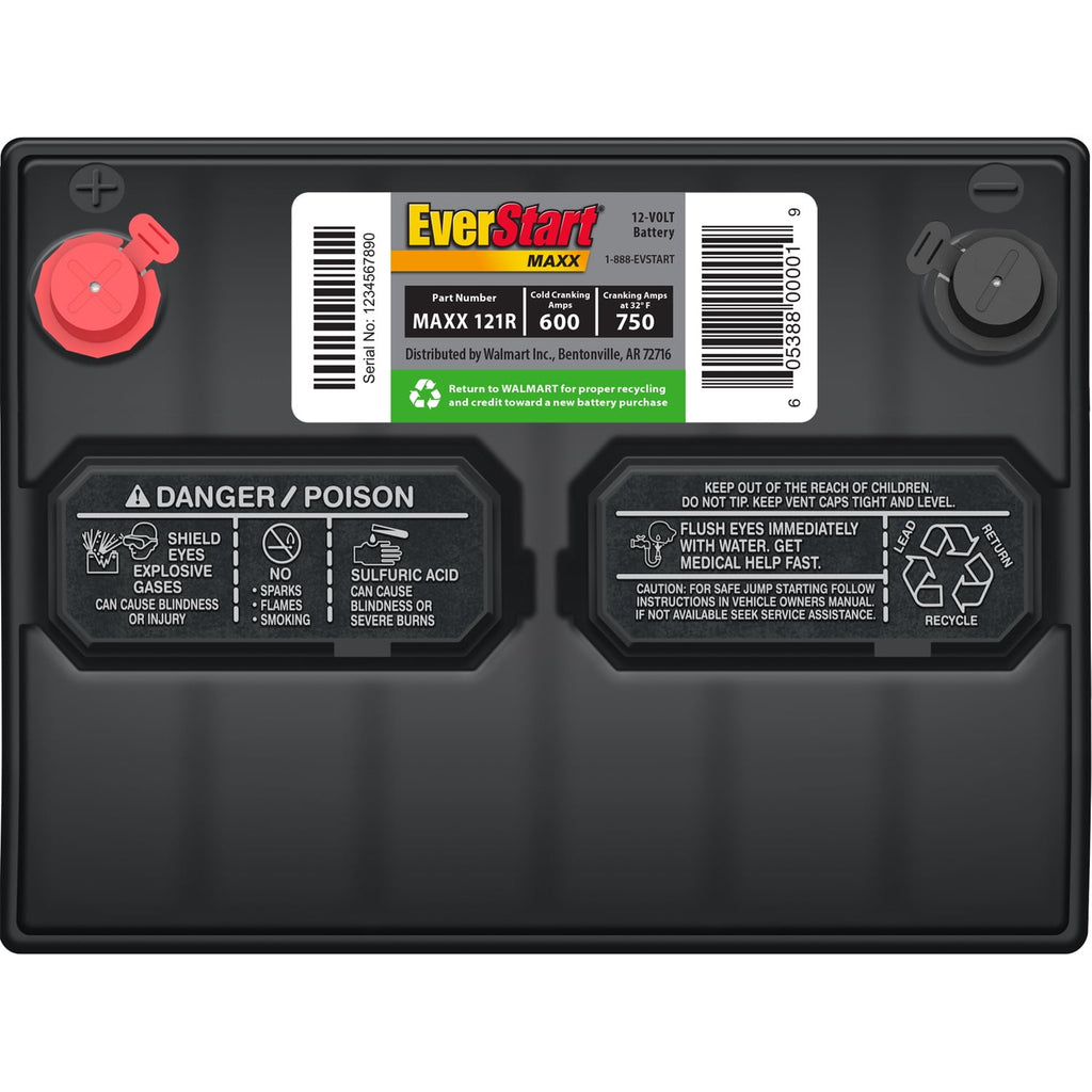 EverStart Maxx Lead Acid Automotive Battery, Group Size 121R 12 Volt, 600 CCA