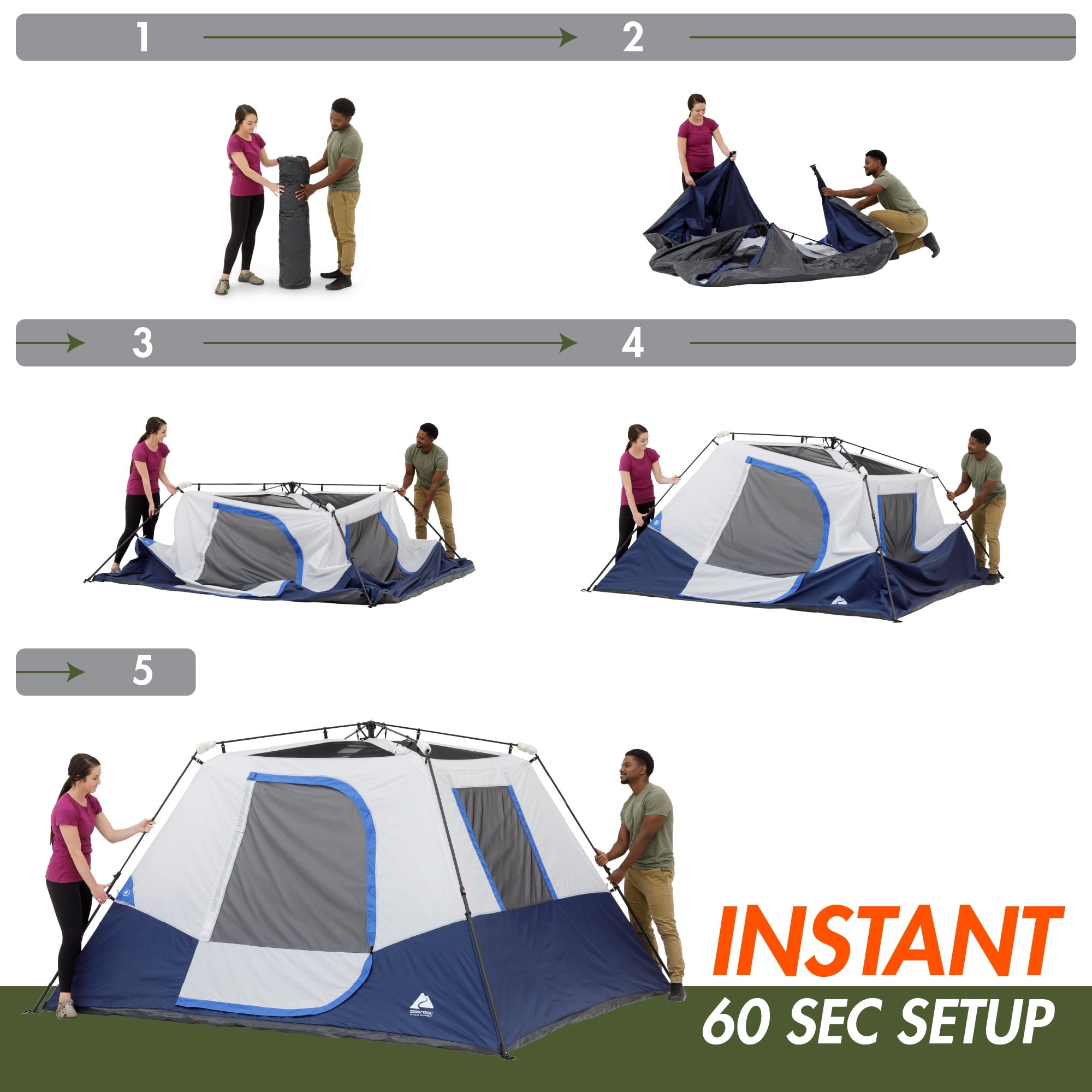 Ozark Trail 10' x 9' 6-Person Instant Cabin Tent with LED Lighted Hub, 25 lbs