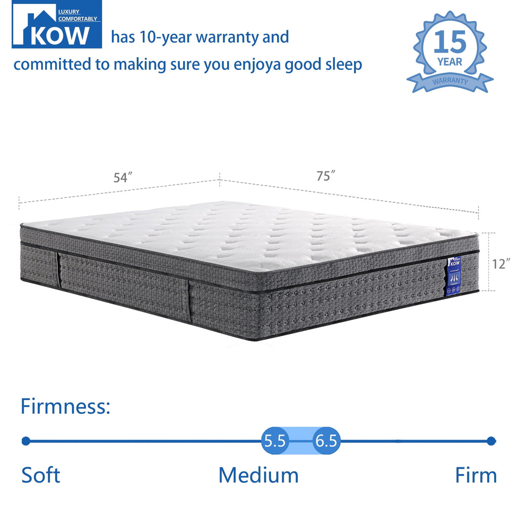 KOW Mattress 12 inch Full Size, Gel Memory Foam Hybrid Mattress in a Box, Cozy Sleep