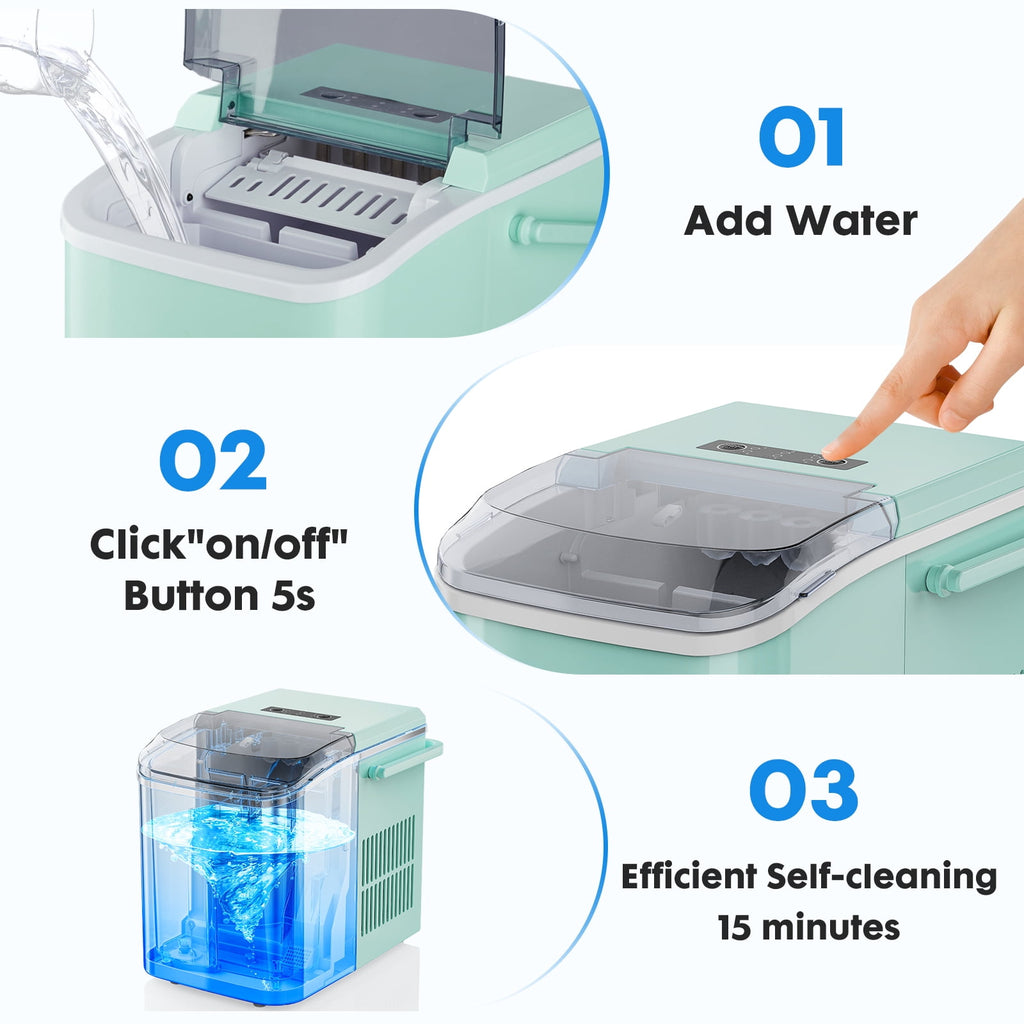 EDX Countertop Ice Maker, Self-Cleaning Portable Ice Maker Machine with Handle and Ice Scoop, Bullet Ice Cubes, 9Pcs/6Min 26.5Lbs/24H for Home/Kitchen/Bar/Party, Black