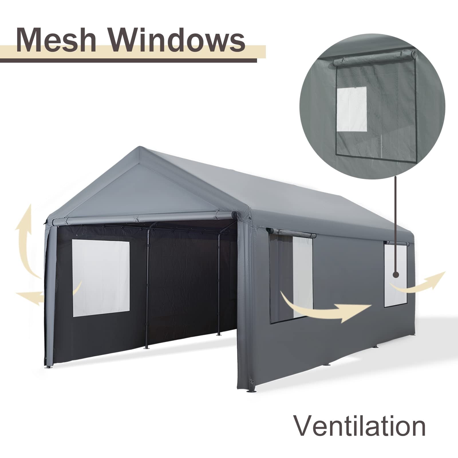 Gardesol Carport, 12'x20' Extra Large Heavy Duty Carport with Removable Sidewalls & Doors, Portable Garage Car Canopy for Car, Truck, SUV, Beige