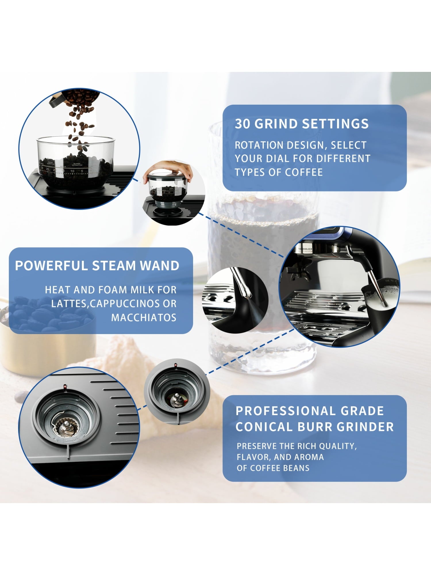 Cyetus All in One Espresso Machine for Home Barista with Coffee Grinder and Milk Steam Wand for Espresso, Cappuccino, and Latte