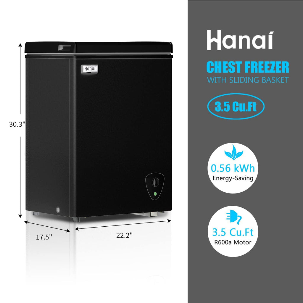 WANAI Chest Freezer 3.5 Cu ft,Small Chest Freezer,Upright Single Door Refrigerator,Black