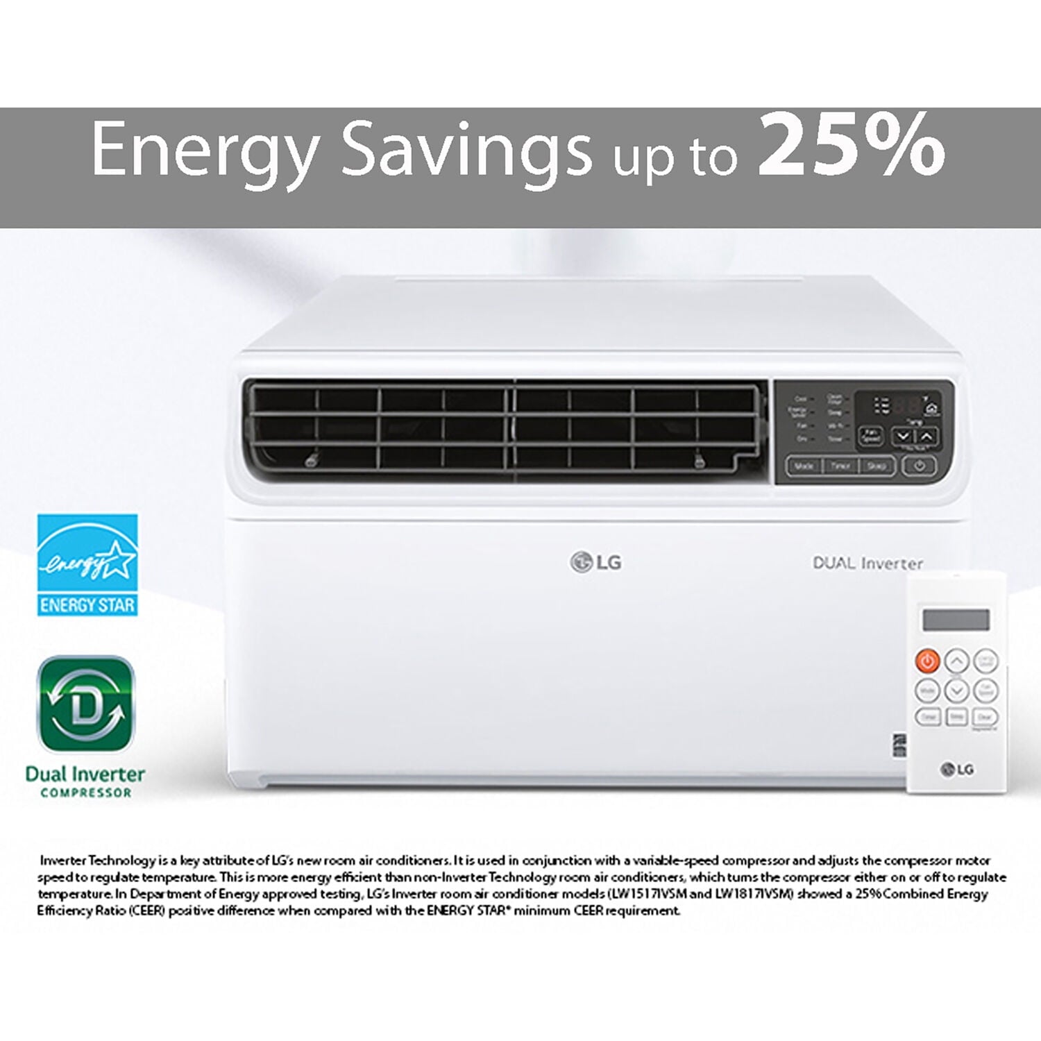 LG Energy Star 9,500 BTU 115V Dual Inverter Window Air Conditioner with Wi-Fi Control