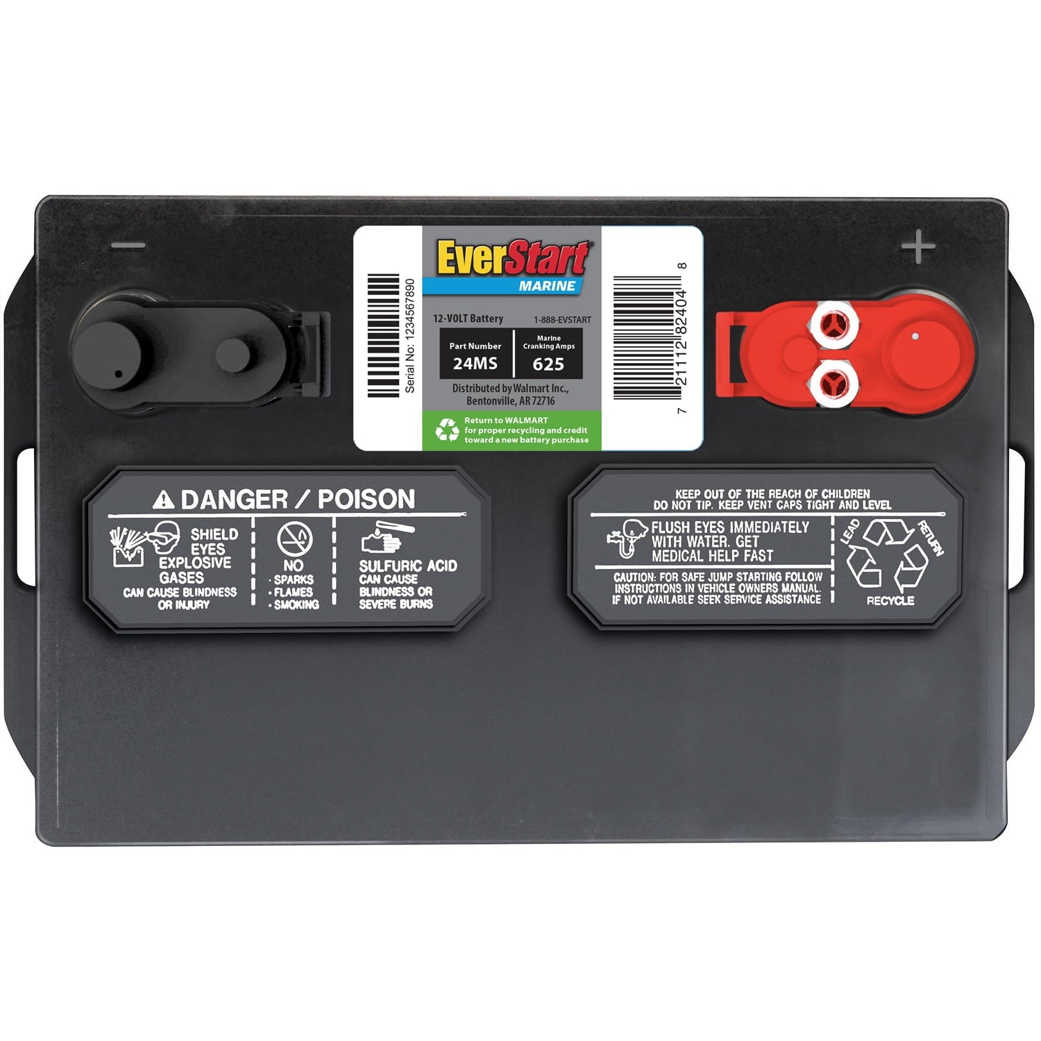 EverStart Lead Acid Marine Starting Battery, Group Size 24MS 12 Volt, 625 MCA