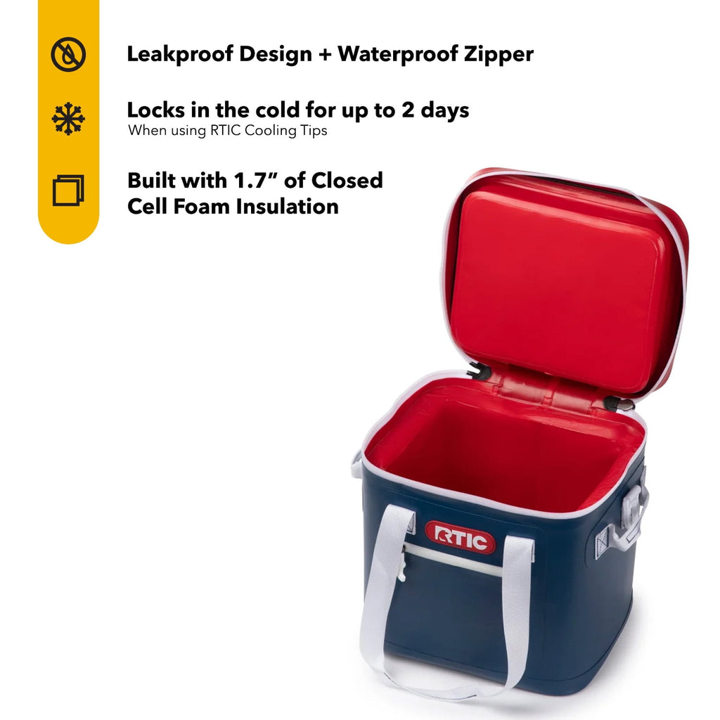 RTIC 20 Can Soft Pack Cooler, Leakproof Ice Chest Cooler with Waterproof Zipper, Blue/Grey