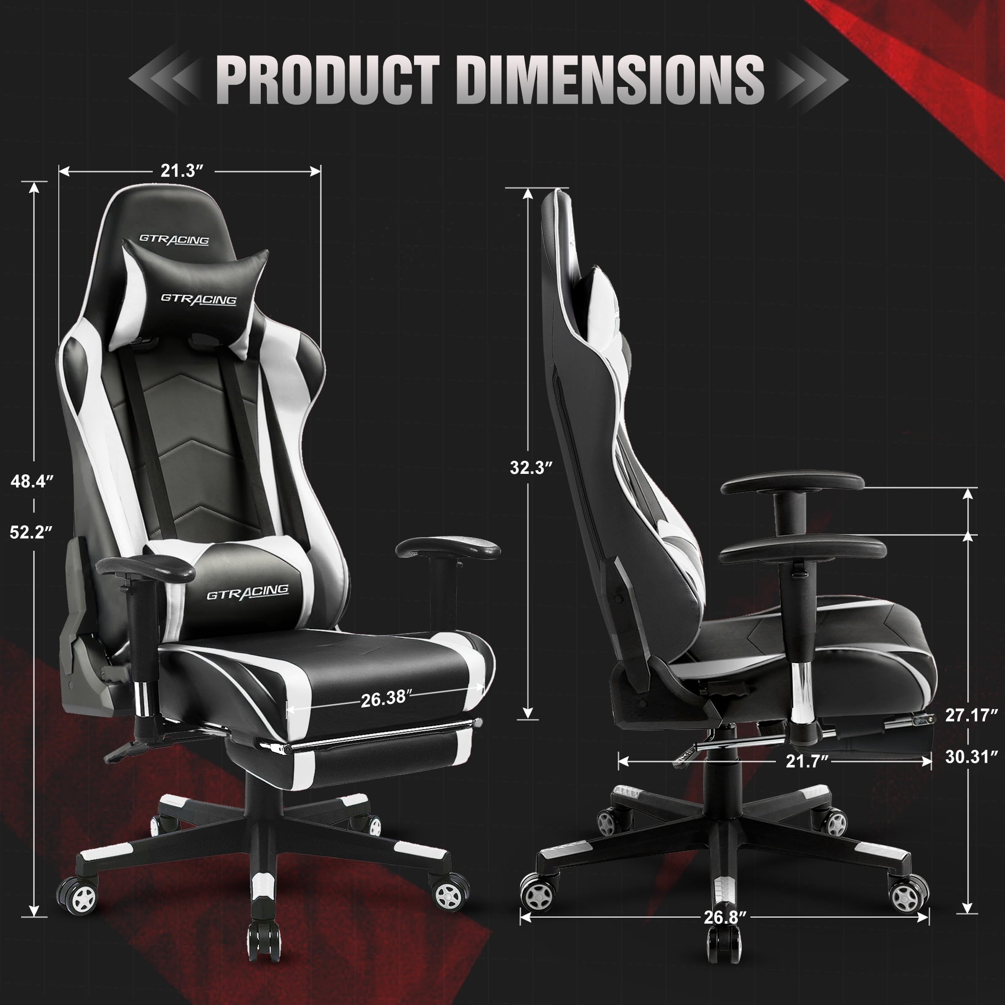 GTRACING Gaming Chair Office Chair PU Leather with Footrest & Adjustable Headrest, Red