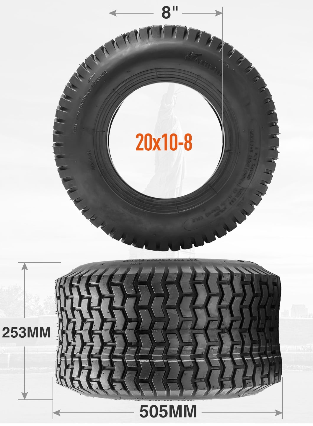 20x10.00-8 Lawn Mower Tires 4PR Heavy Duty 20x10x8 Garden Tractor Tubeless