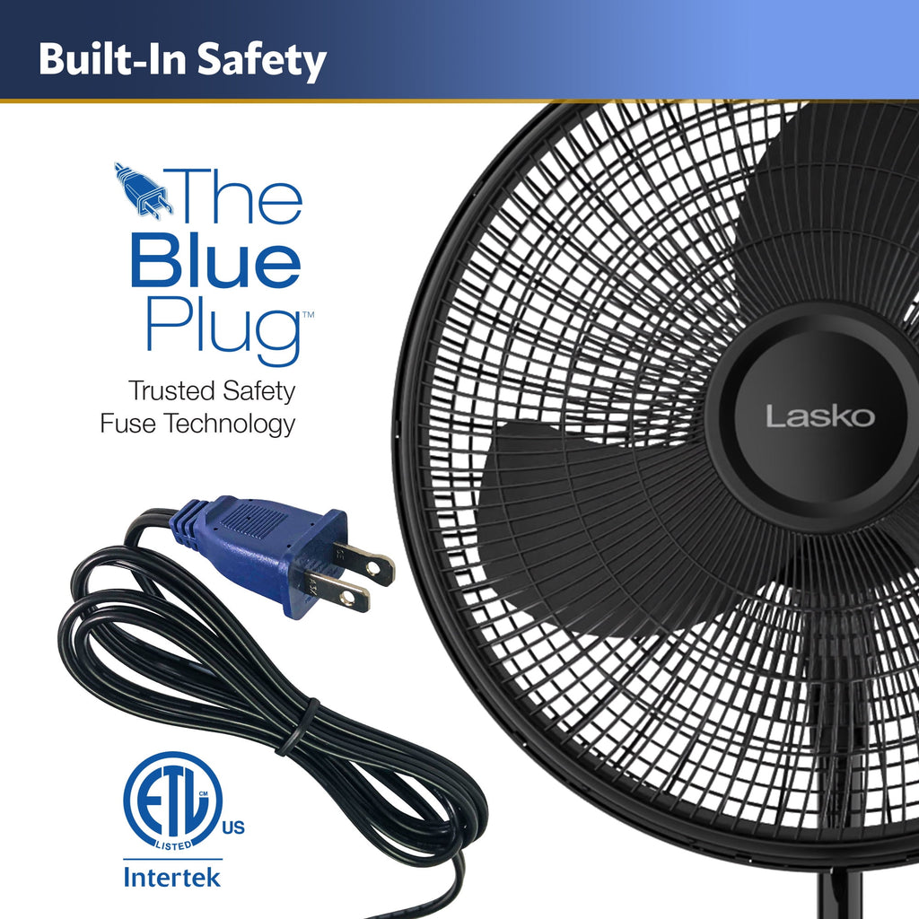 Lasko 16" Oscillating Adjustable Pedestal Fan with 3-Speeds, 47" H, Black, S16500, New