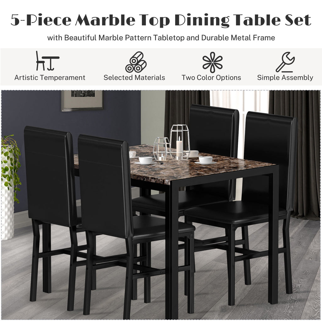 PAPROOS Dining Table Set for 4, Modern 5-Piece Kitchen Table Set with Faux Marble Top and Velvet Upholstery Chairs, Heavy Duty Dinette Sets for Breakfast Nook, Dining Room Table and Chairs, Gray