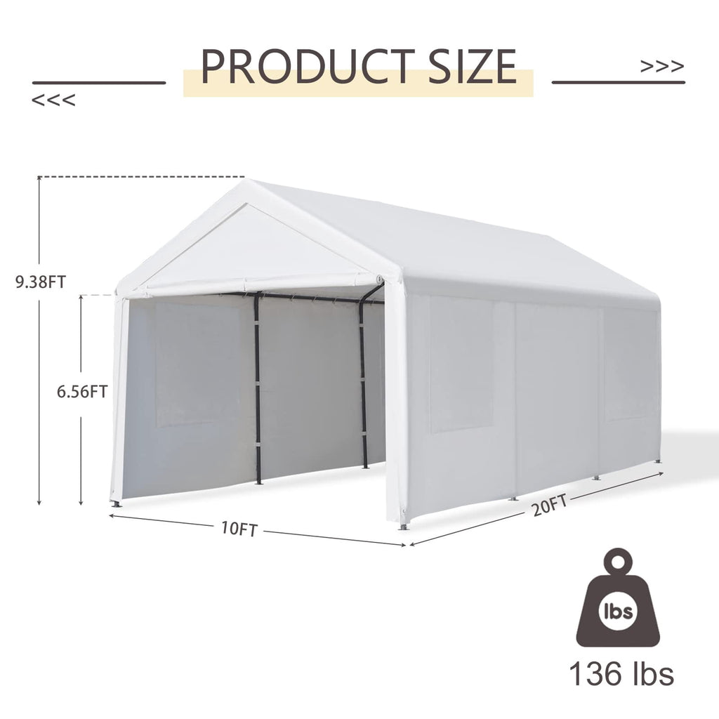 Gardesol Carport, 12'x20' Extra Large Heavy Duty Carport with Removable Sidewalls & Doors, Portable Garage Car Canopy for Car, Truck, SUV, Beige