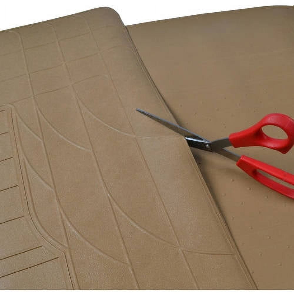Motor Trend 100 Percent Odorless Car Floor Mats with Standard Trunk Cargo Mat, 4 Pieces Rubber Protection, Black Beige Gray